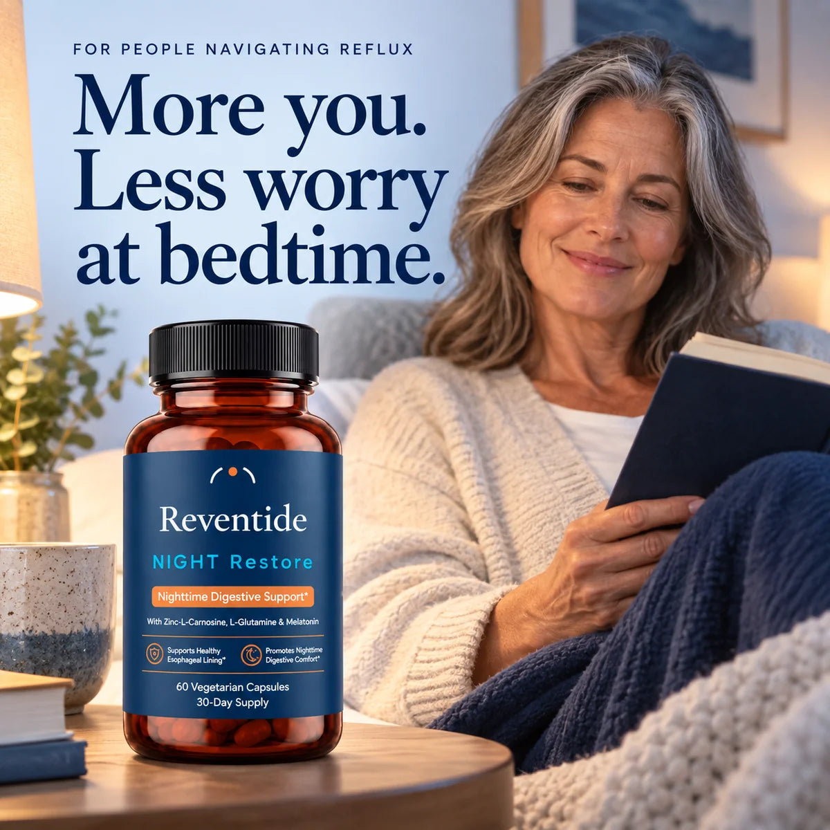 More you. Less worry at bedtime. Aspirational lifestyle imagery.