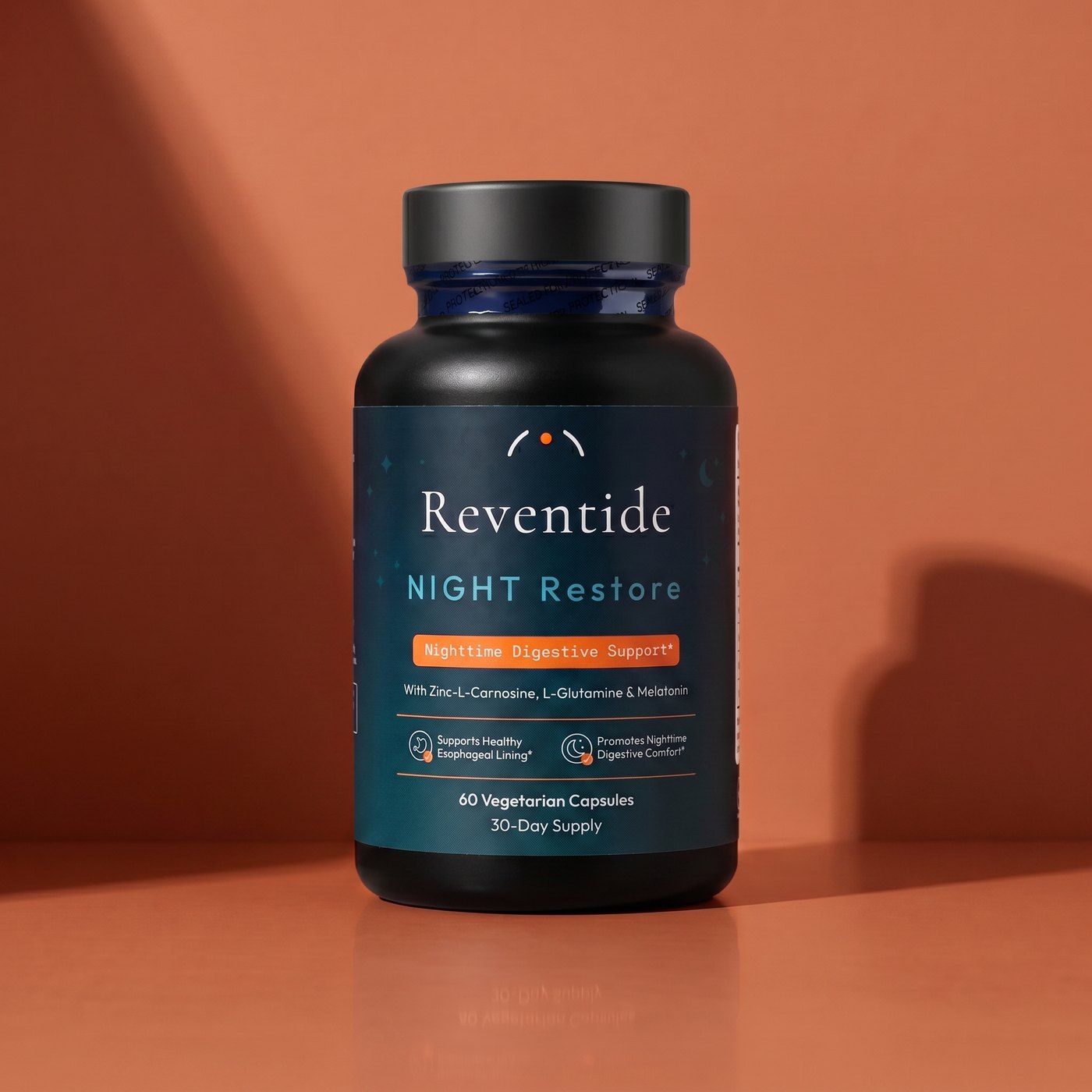 The Reventide Night Restore capsule bottle.